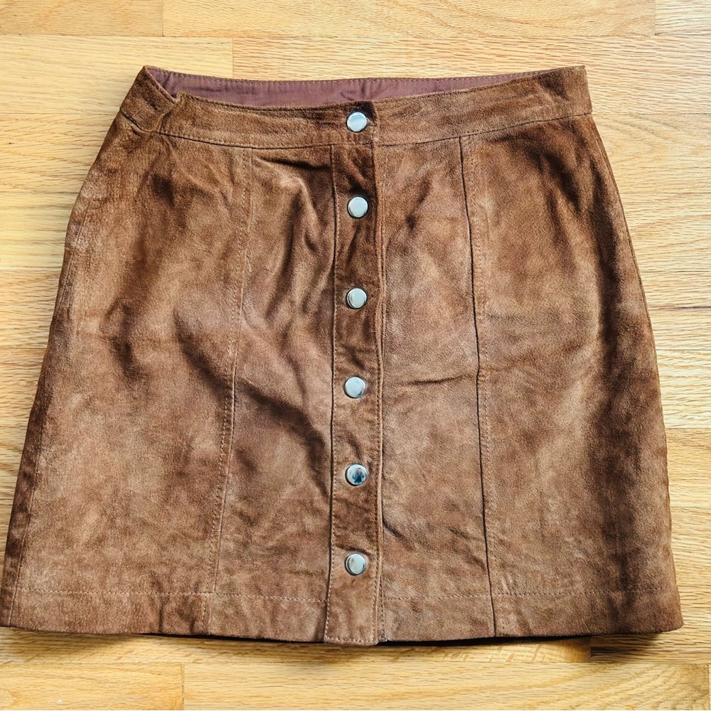 Brown Suede Button-Front Skirt